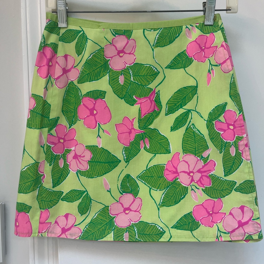 Lilly Pulitzer Green and Pink A-Line Mini Skirt Resort Wear